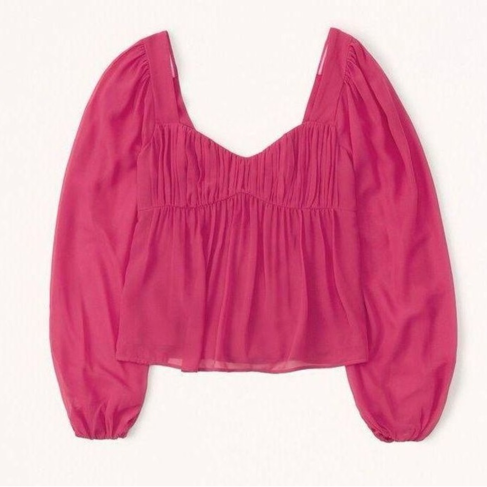 NWT Abercrombie Long-Sleeve Sheer Puff Sleeve Top